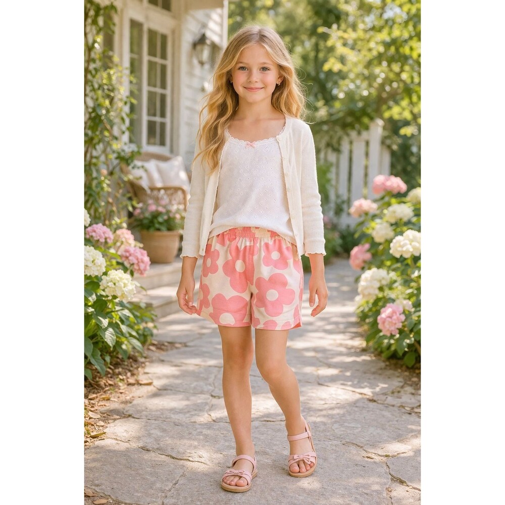 HANNA ANDERSON Kids Girls Shorts 8 Floral Peach Organic Cotton OEKO TEX